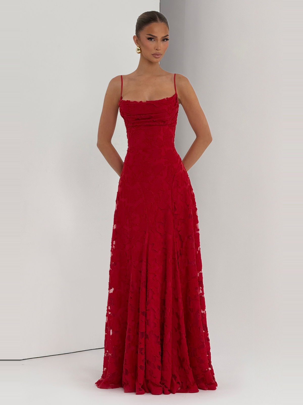 Francis High Waist Satin Maxi Dress in Red — Svelte Chic