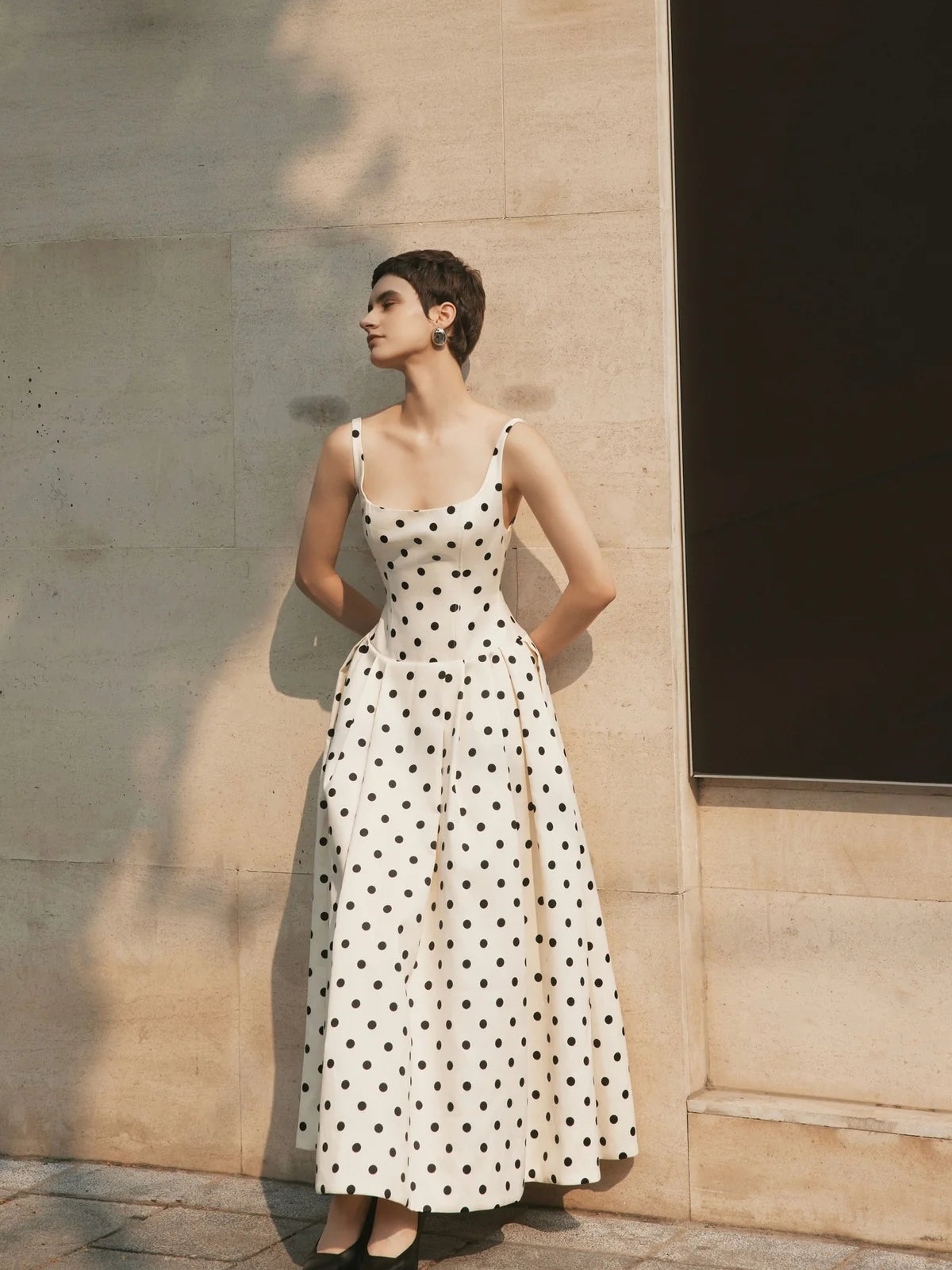 Retro Polka Dot Square Neck Maxi Dress — Svelte Chic