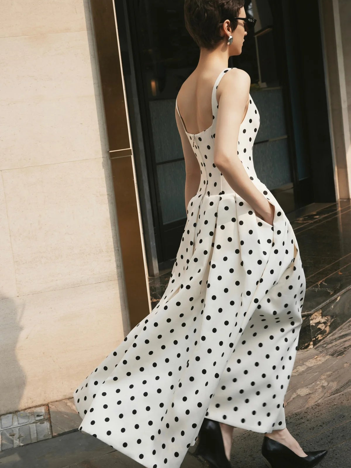 Retro Polka Dot Square Neck Maxi Dress — Svelte Chic