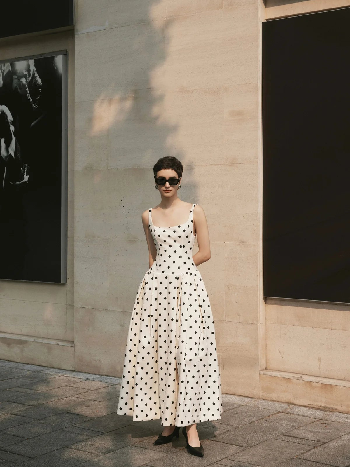 Retro Polka Dot Square Neck Maxi Dress — Svelte Chic