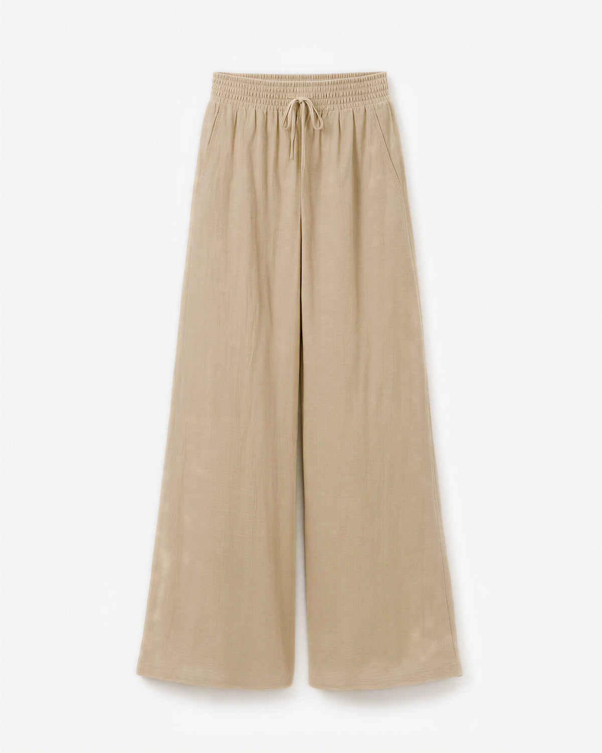 Giulia Linen Look Gathered Wide Leg Trousers, beige, product view without a model
