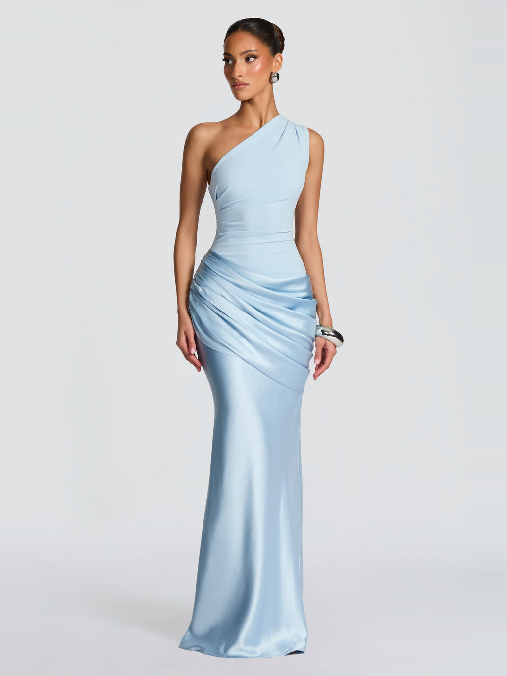 Sadona One Shoulder Maxi Dress in Ice Blue — Svelte Chic