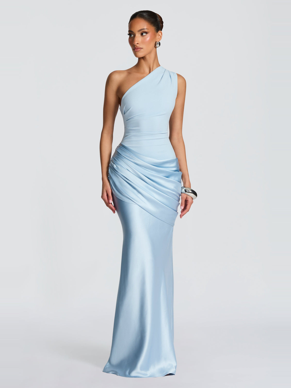Sadona One Shoulder Maxi Dress in Ice Blue — Svelte Chic