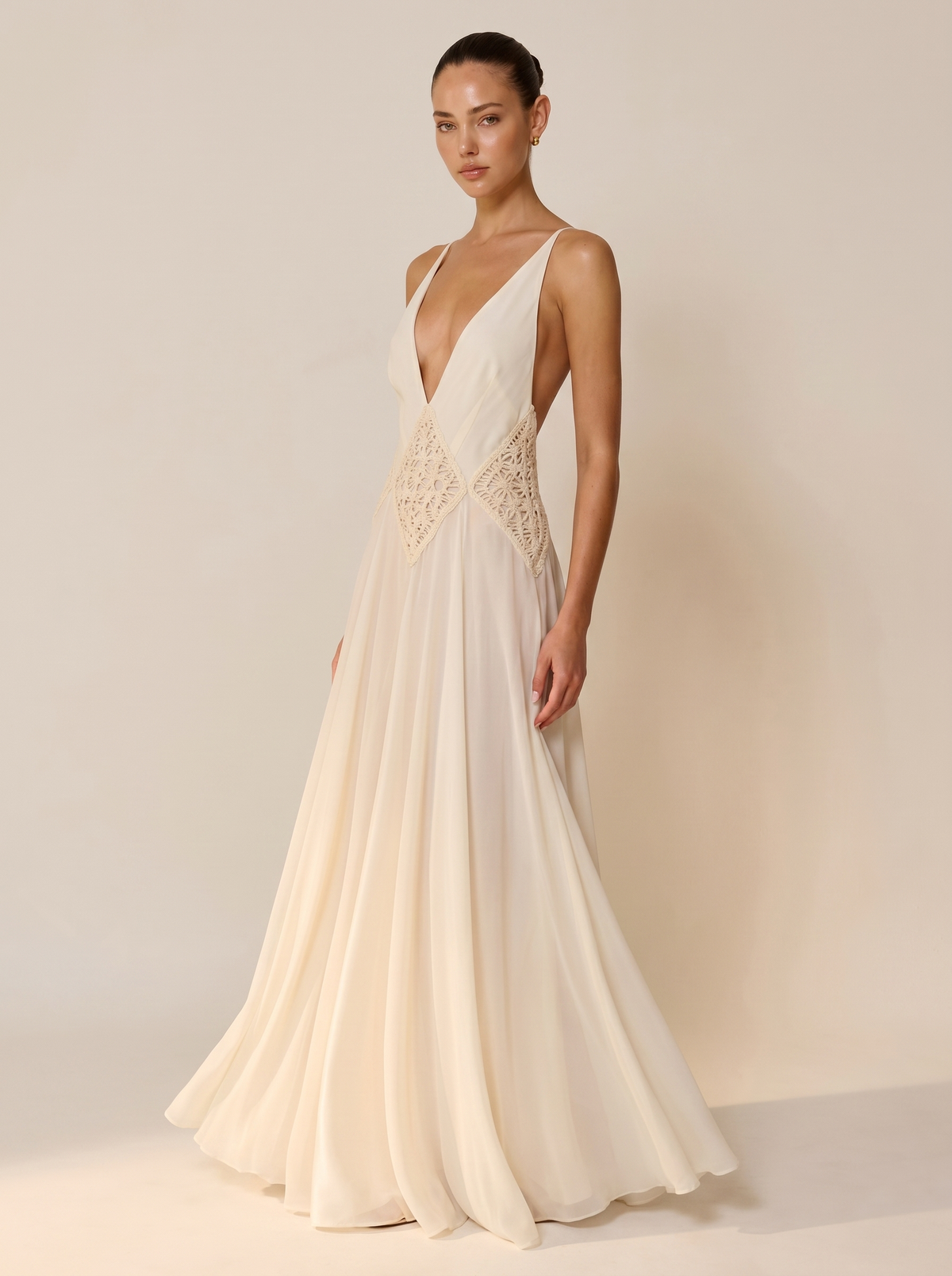 Moon Macramé Panel Chiffon Maxi Dress — Svelte Chic