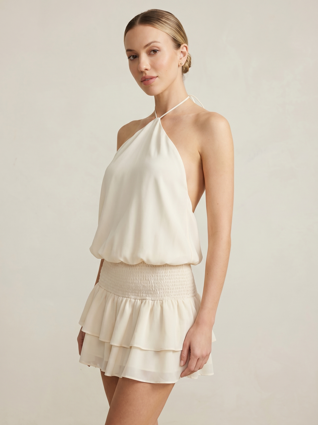 Halter Tie Smocked Waist Ruffle Mini Dress — Svelte Chic