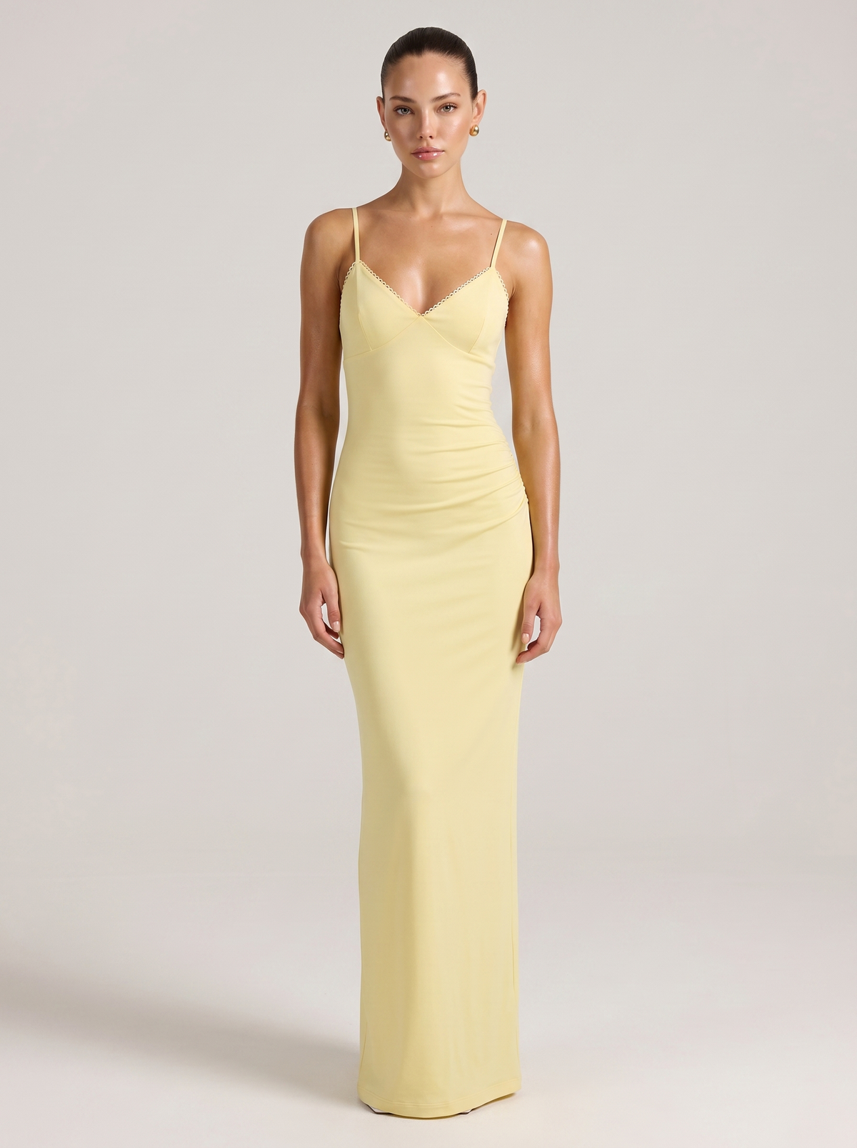 Picot Trim Slip Maxi Dress in Yellow — Svelte Chic