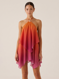 Flower Detail Halter Chiffon Mini Dress in Orange Ombre — Svelte Chic