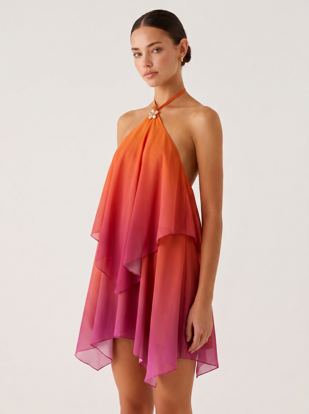 Flower Detail Halter Chiffon Mini Dress — Svelte Chic