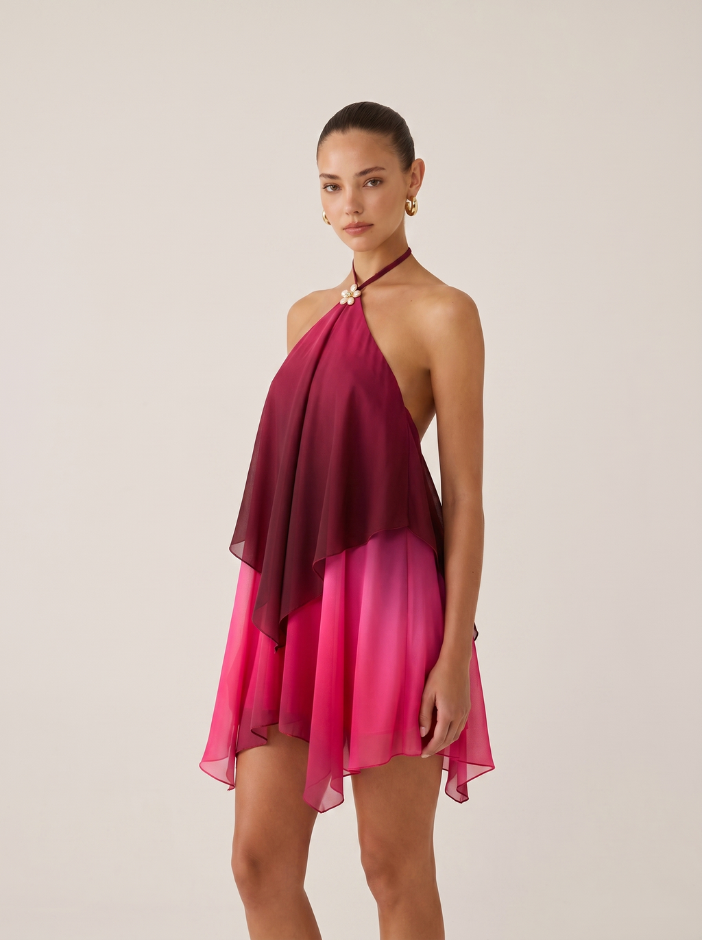 Flower Detail Halter Chiffon Mini Dress — Svelte Chic