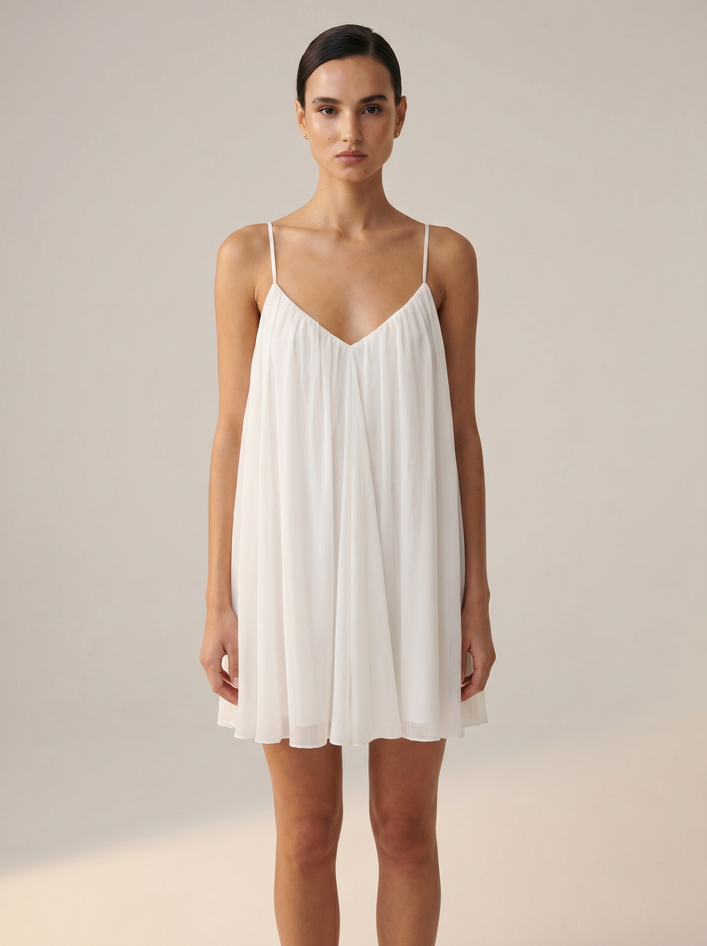 Crossback Chiffon Babydoll Mini Dress in White — Svelte Chic