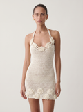 Crochet Rose Appliqué Mini Dress in Cream — Svelte Chic
