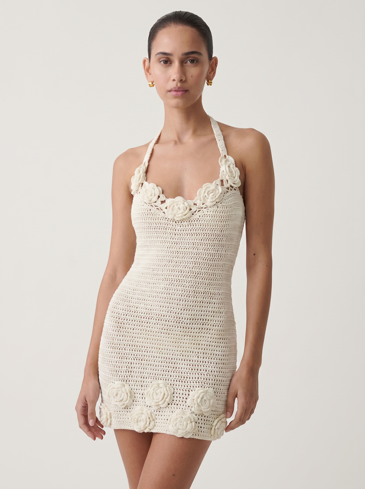 Crochet Rose Appliqué Mini Dress — Svelte Chic