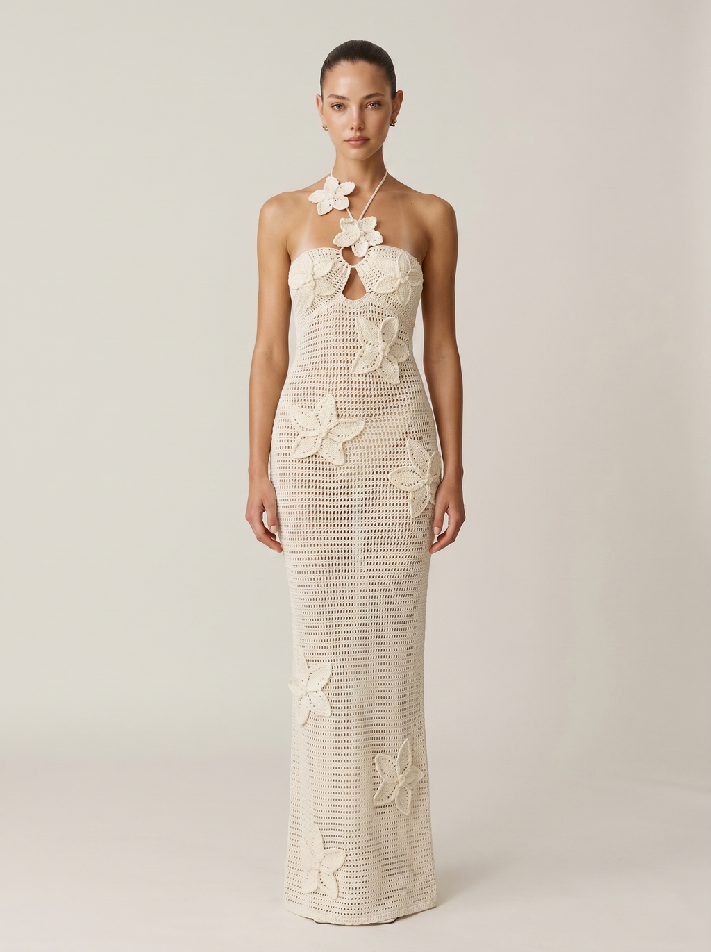 Crochet Bra Cup Appliqué Maxi Dress in Cream — Svelte Chic