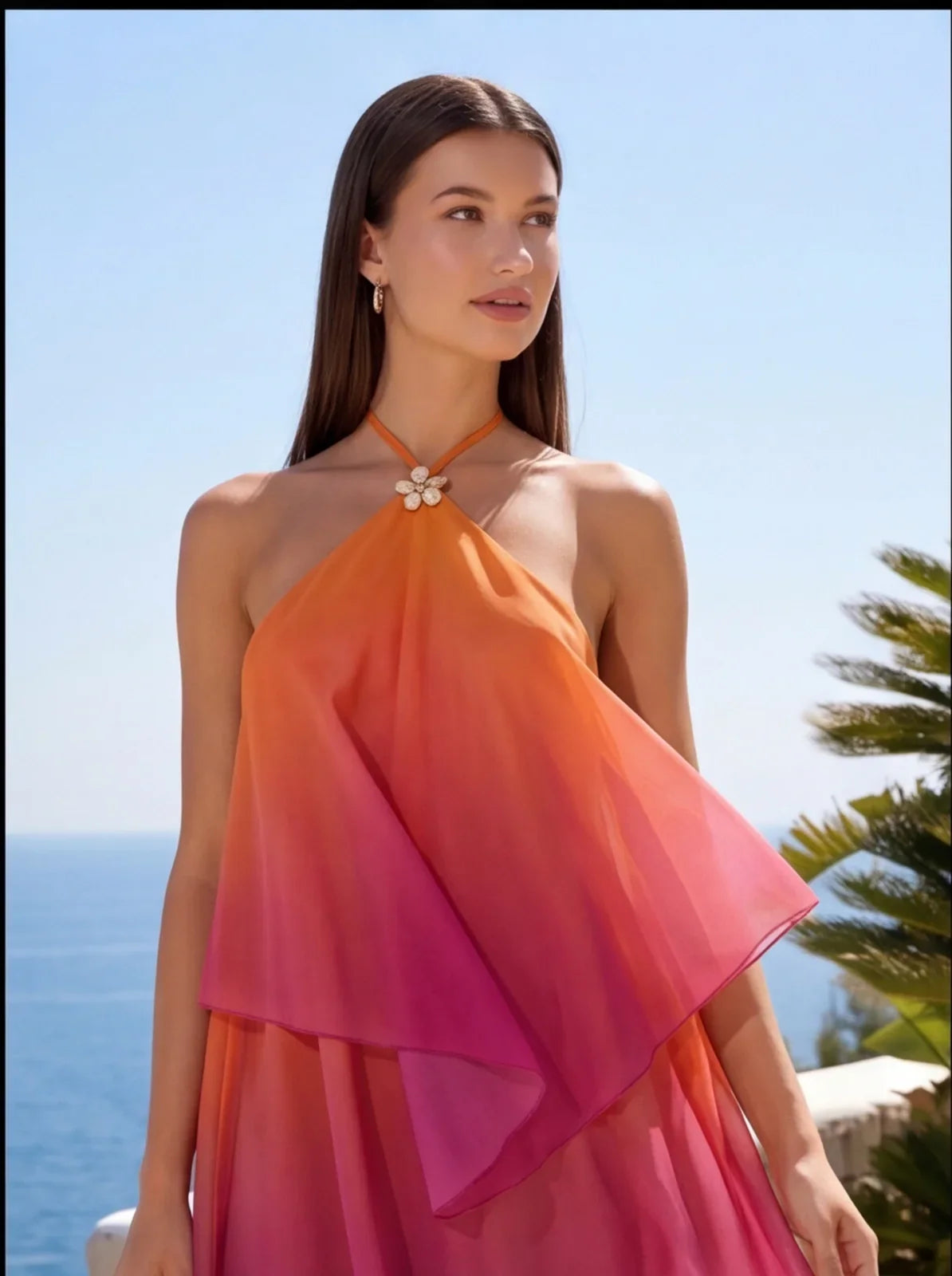 Flower Detail Halter Chiffon Mini Dress — Svelte Chic