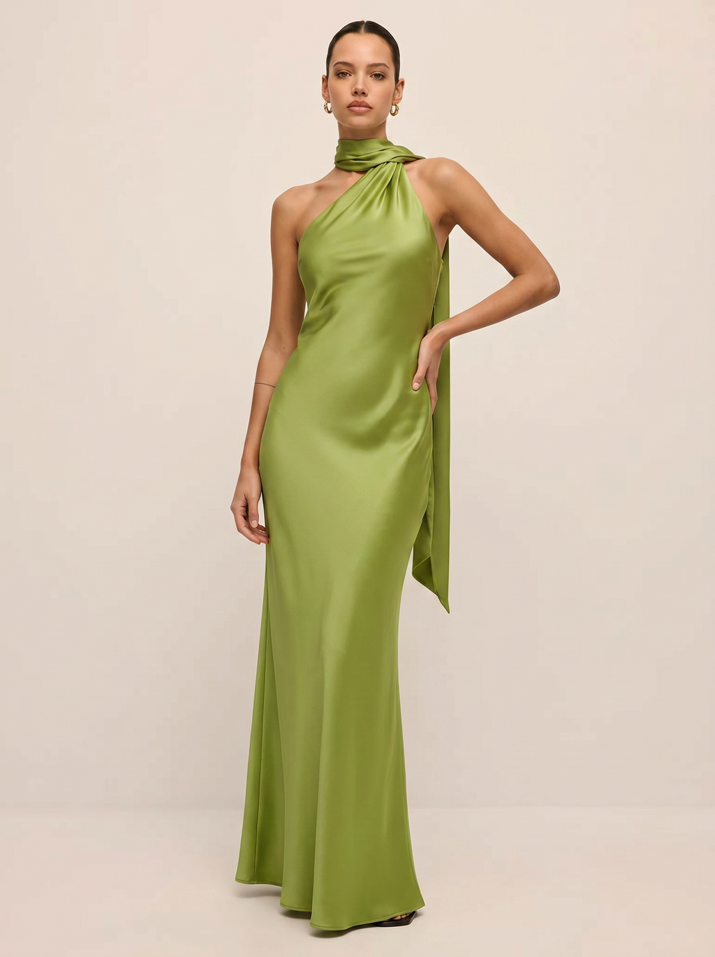 Backless Satin Halter Maxi Dress in Green — Svelte Chic