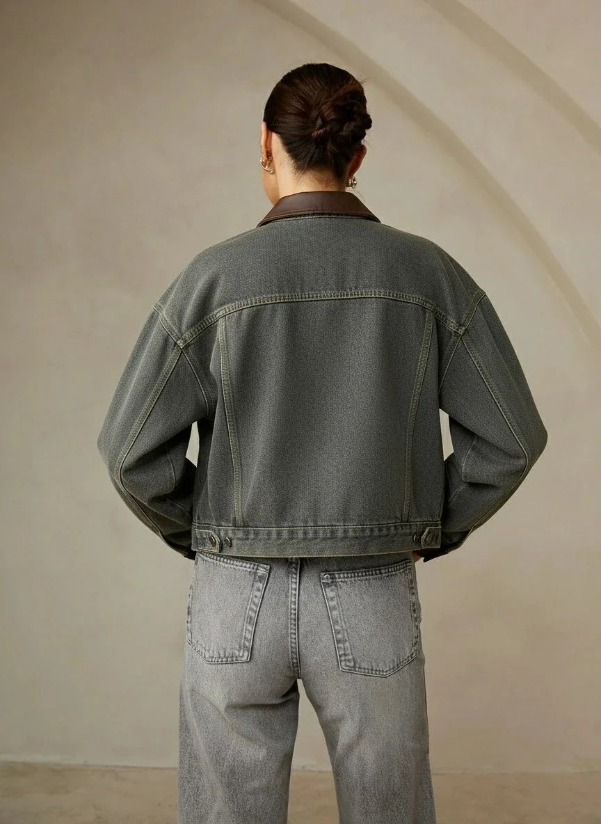 Vintage Contrast Trim Denim Jacket — Svelte Chic
