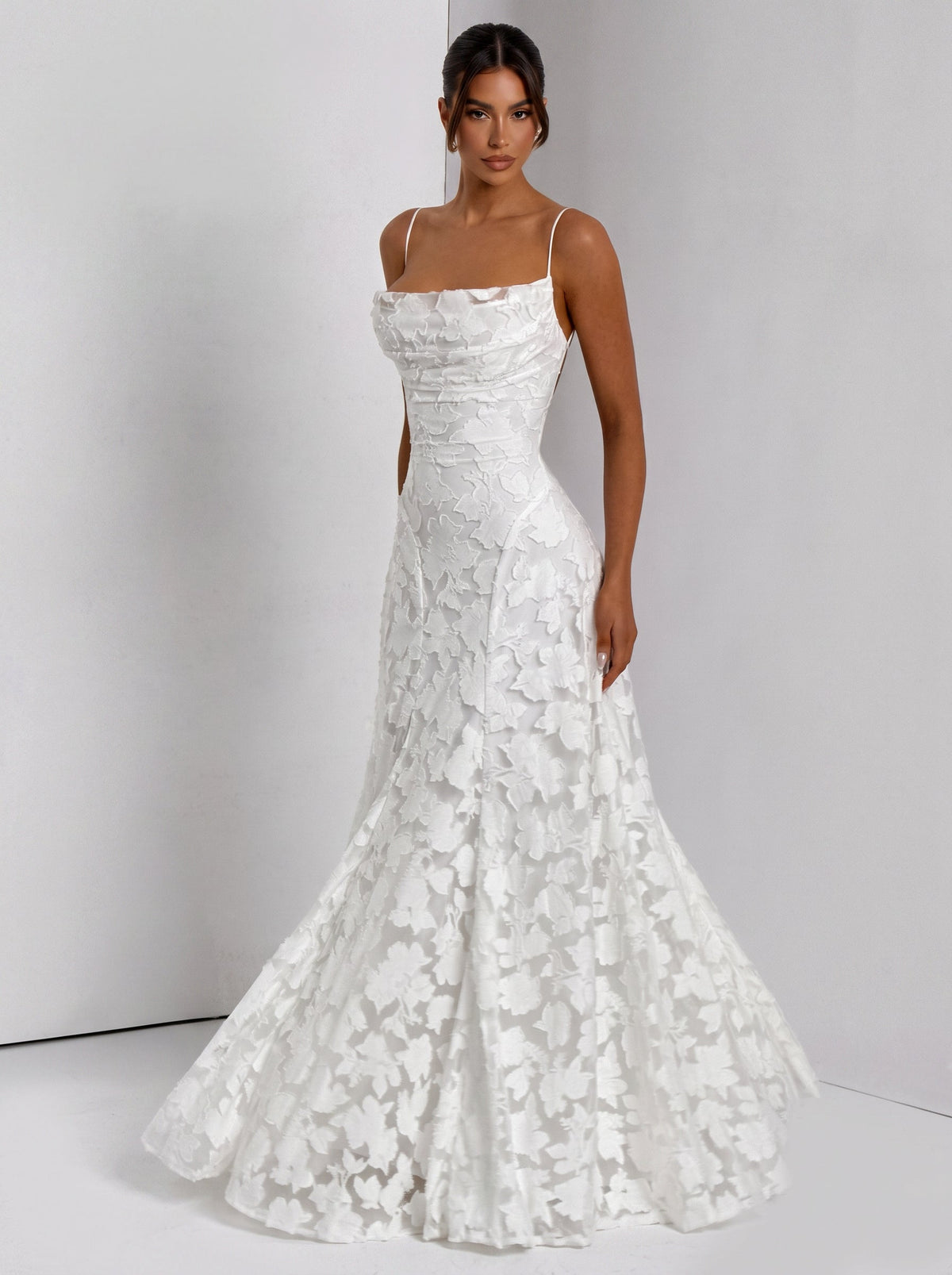 Francis Floral Cowl Neck Maxi Dress in White — Svelte Chic
