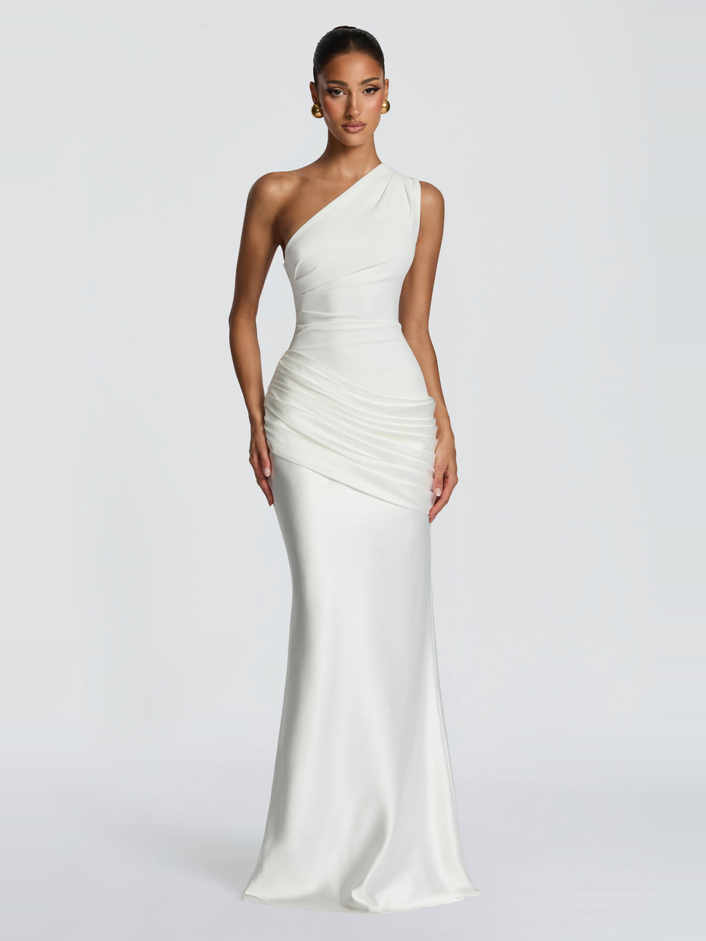 Sadona One Shoulder Maxi Dress in Cream — Svelte Chic