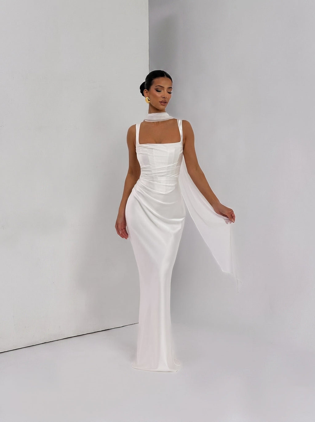 Livia Square Neck Corset Satin Maxi Dress — Svelte Chic