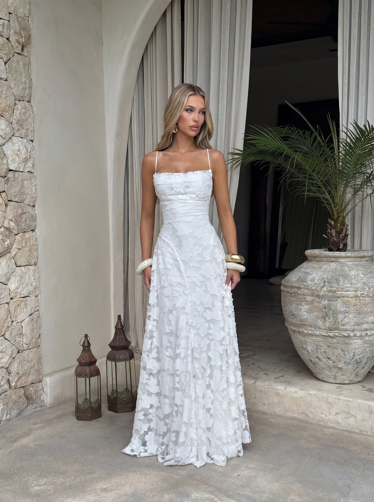 Francis Floral Cowl Neck Maxi Dress in White — Svelte Chic