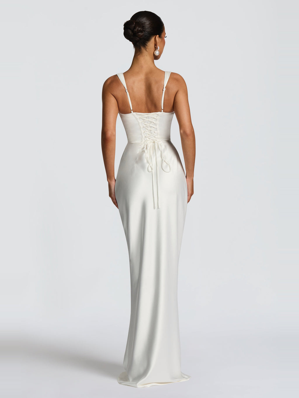 Livia Square Neck Corset Satin Maxi Dress — Svelte Chic