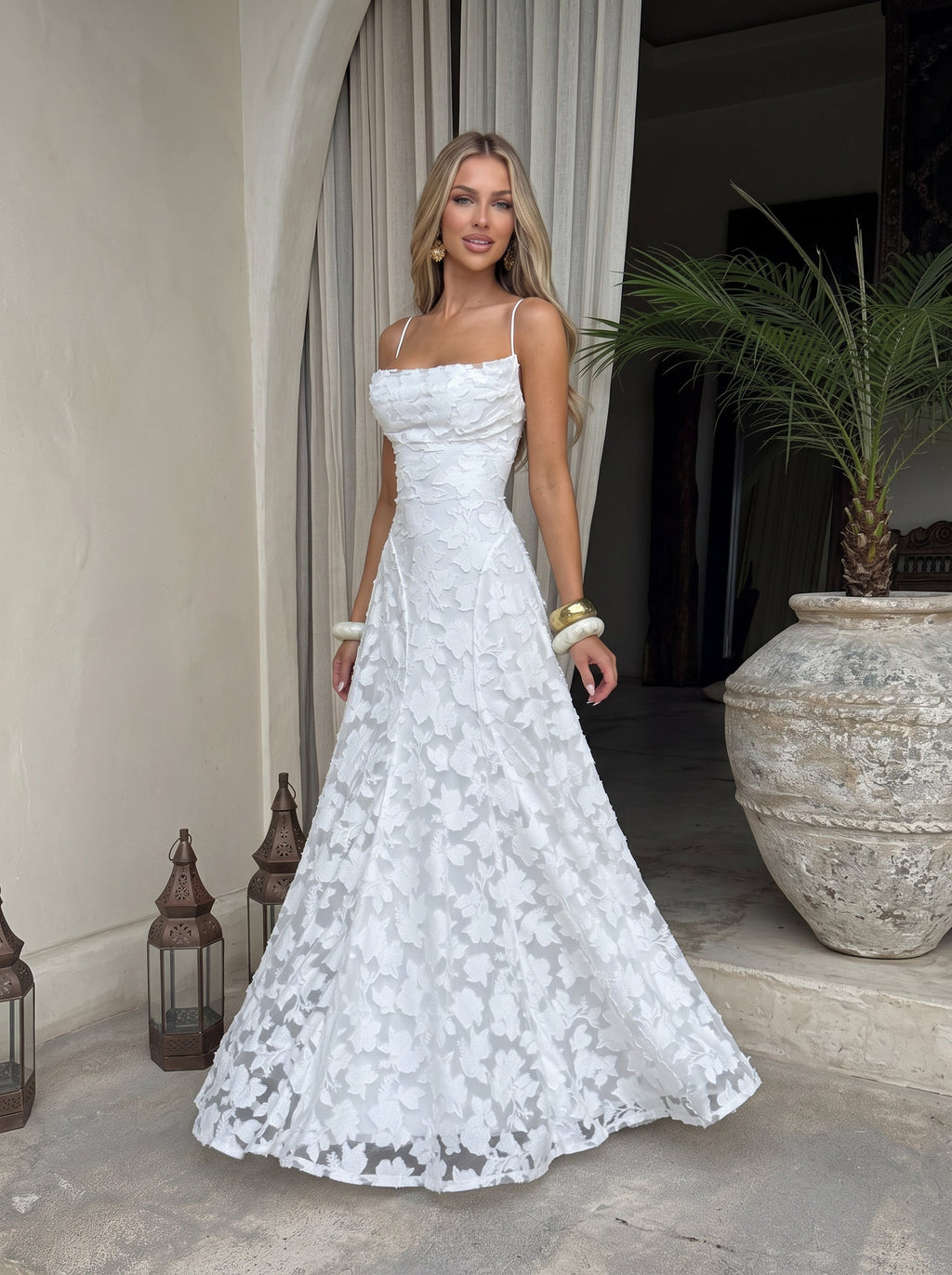 Francis Floral Cowl Neck Maxi Dress in White — Svelte Chic