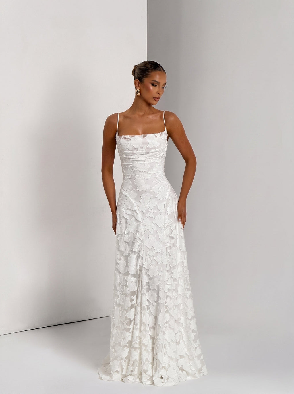 Francis Floral Cowl Neck Maxi Dress in White — Svelte Chic