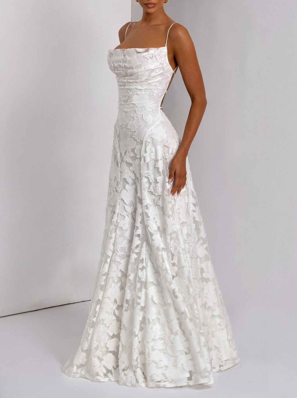 Francis Floral Cowl Neck Maxi Dress in White — Svelte Chic