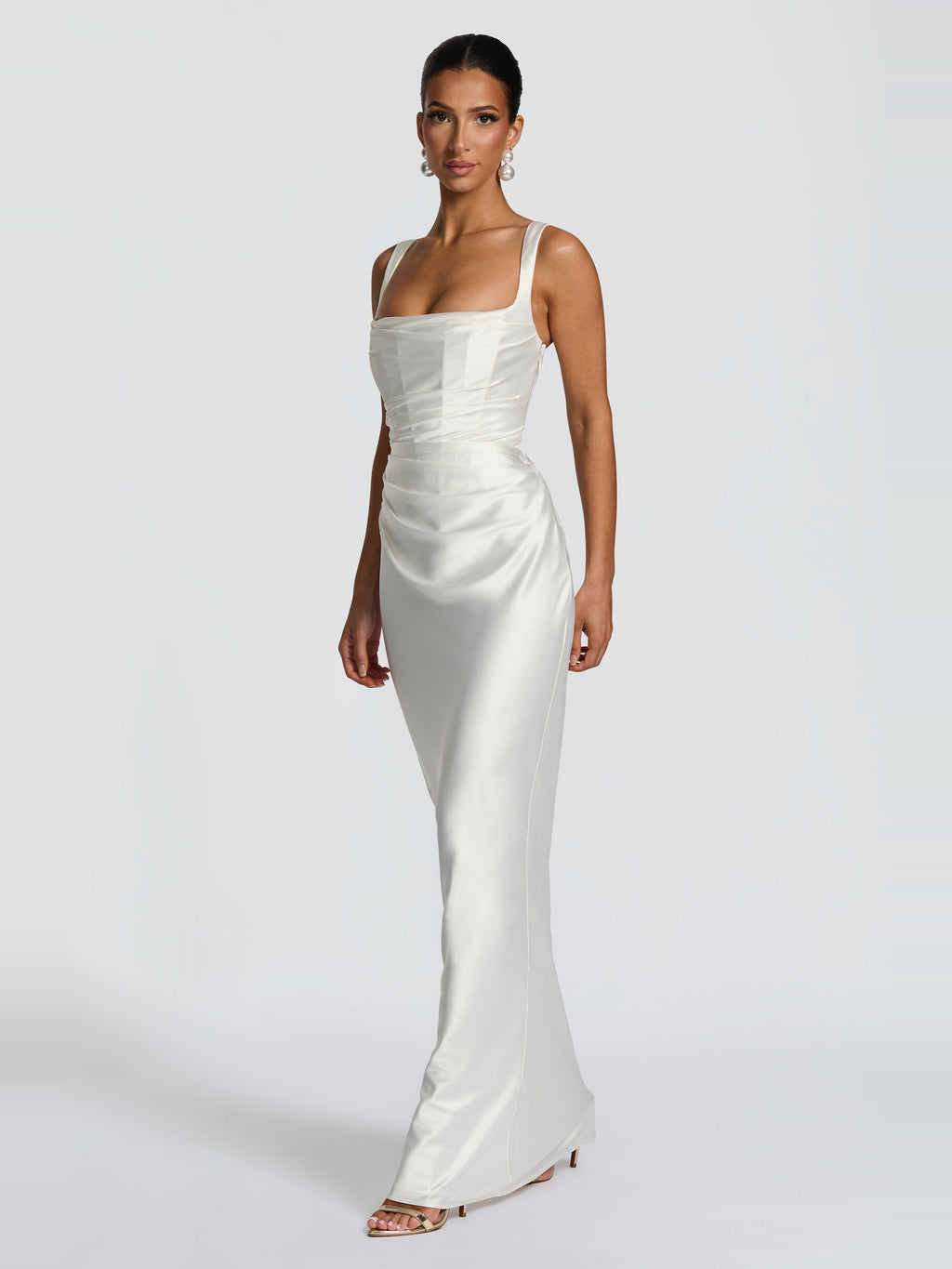 Livia Square Neck Corset Satin Maxi Dress — Svelte Chic