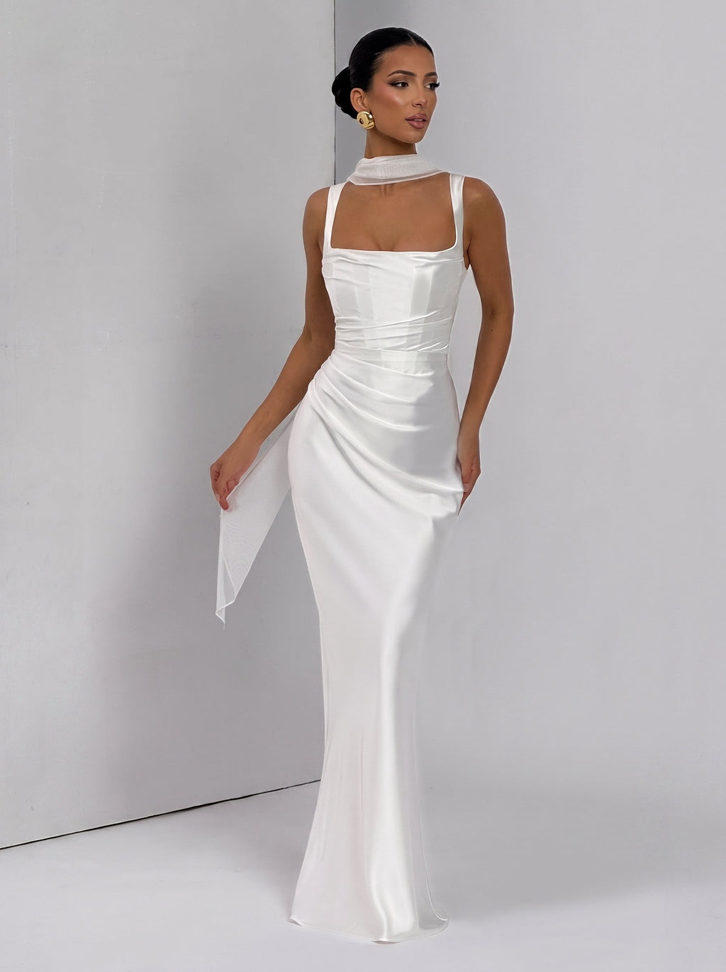 Livia Square Neck Corset Satin Maxi Dress — Svelte Chic
