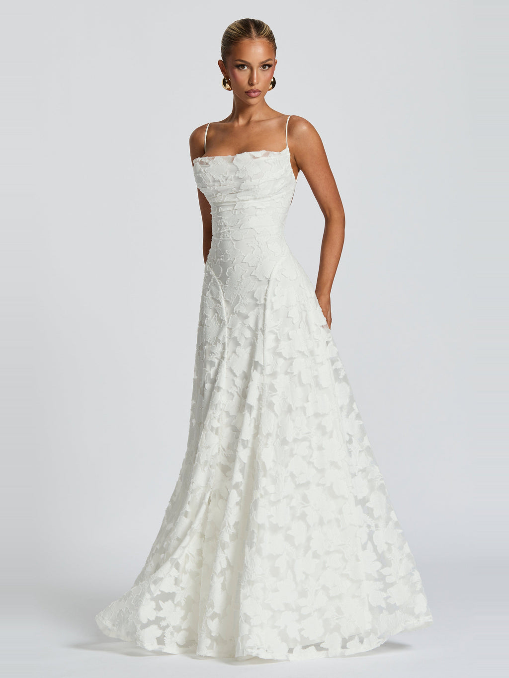 Francis Floral Cowl Neck Maxi Dress in White — Svelte Chic