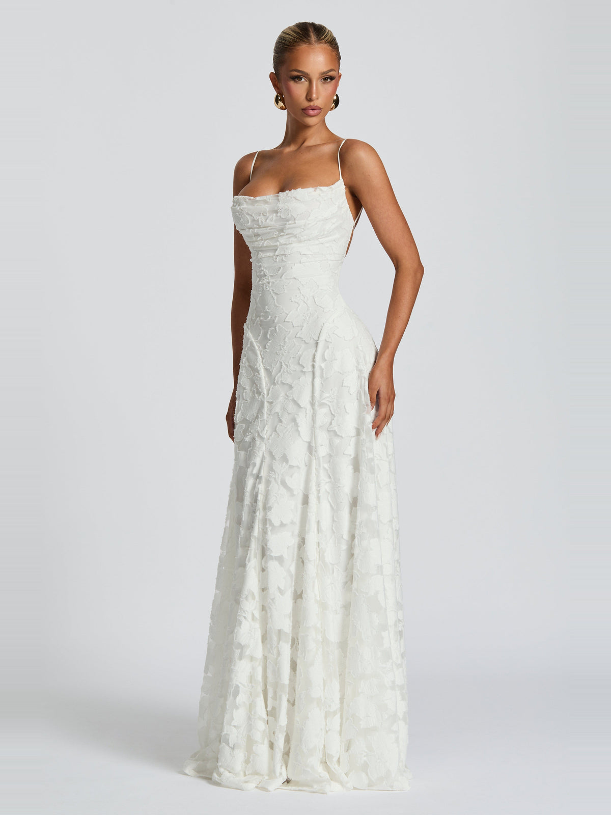Francis Floral Cowl Neck Maxi Dress in White — Svelte Chic