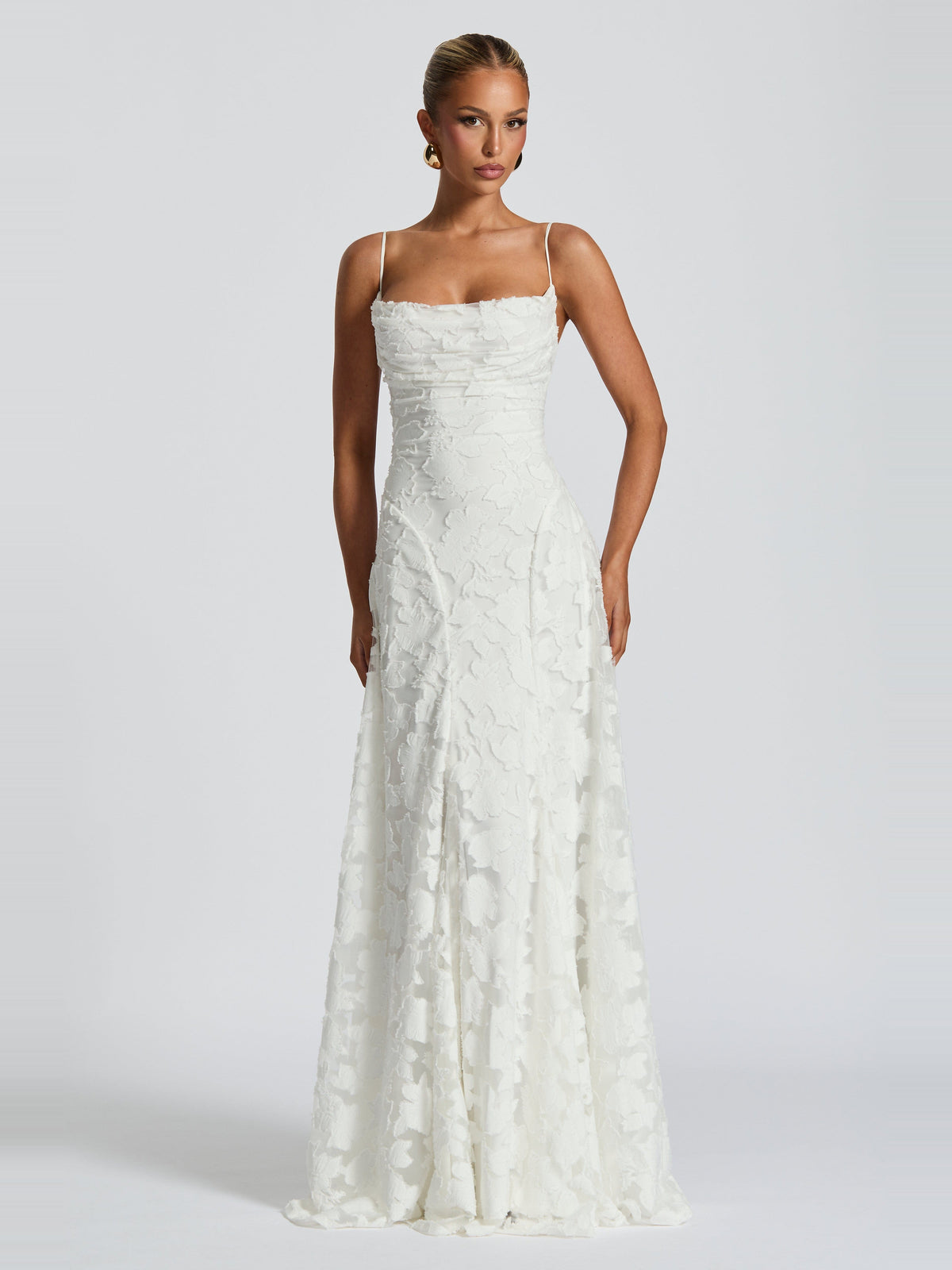 Francis Floral Cowl Neck Maxi Dress in White — Svelte Chic