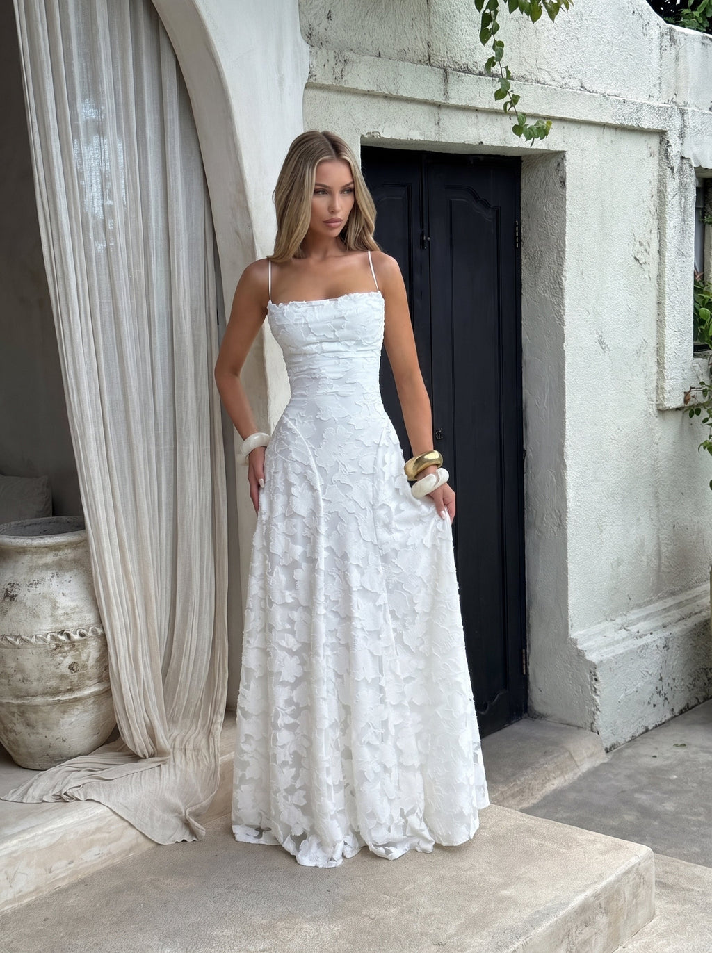 Francis Floral Cowl Neck Maxi Dress in White — Svelte Chic