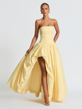 Jillian Satin Maxi Dress in Lemon Yellow — Svelte Chic
