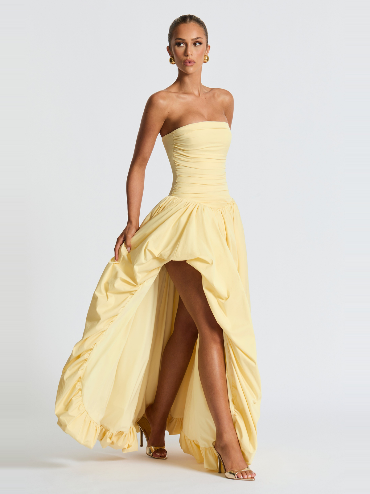 Jillian Satin Maxi Dress in Lemon Yellow — Svelte Chic