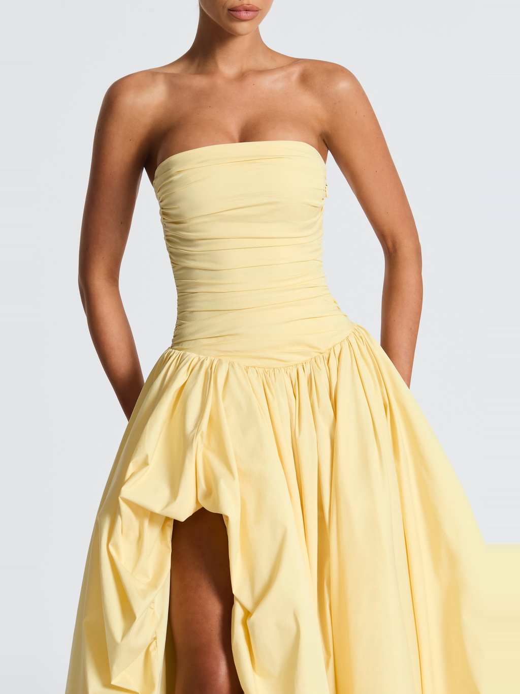 Jillian Satin Maxi Dress in Lemon Yellow — Svelte Chic