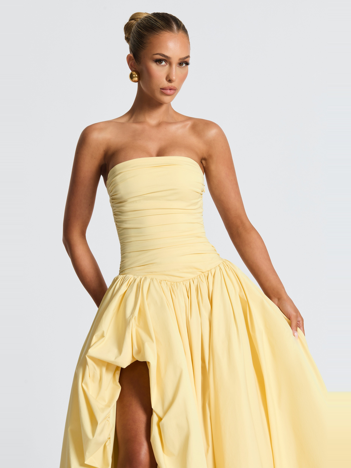 Jillian Satin Maxi Dress in Lemon Yellow — Svelte Chic
