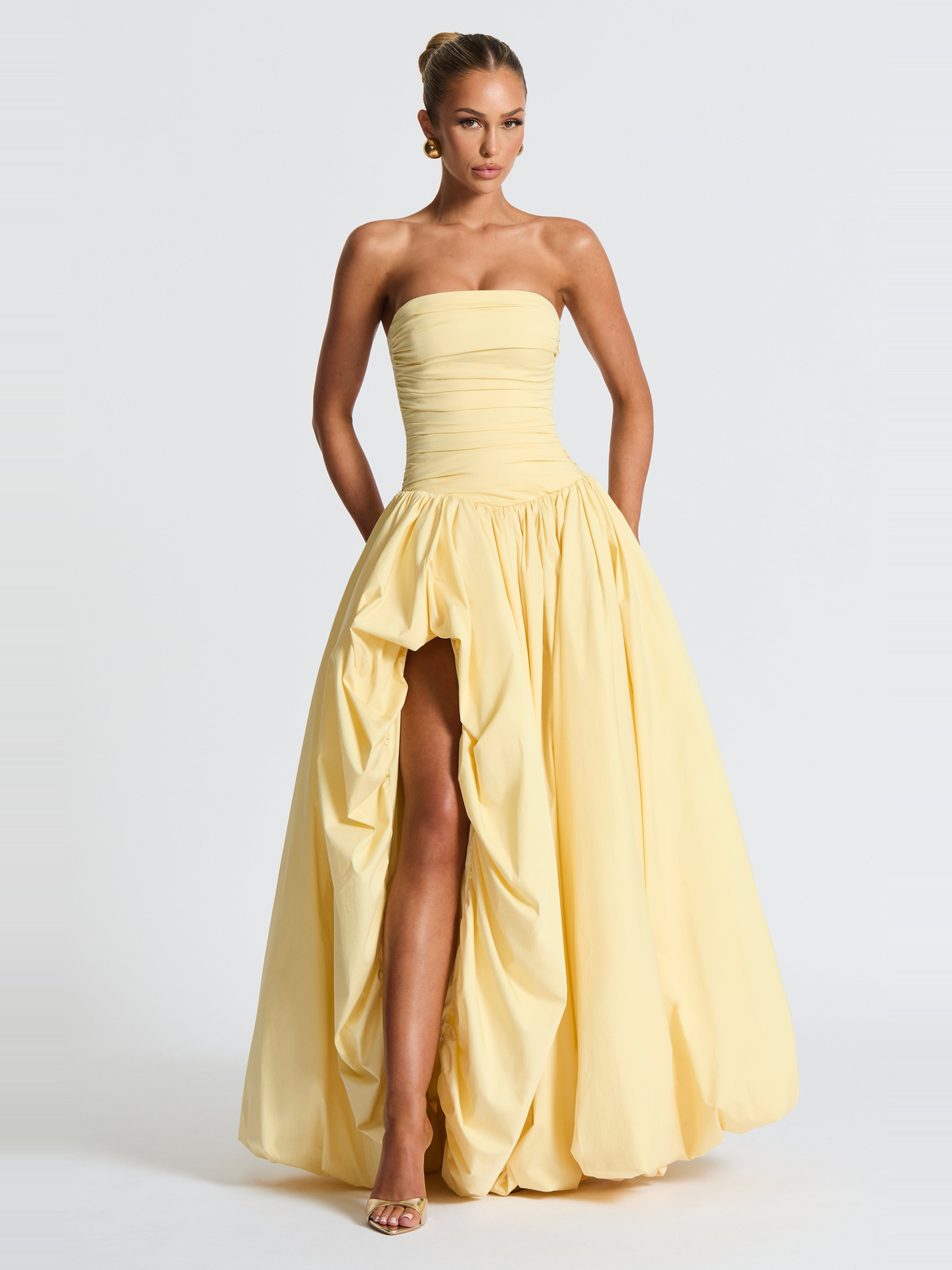 Jillian Satin Maxi Dress in Lemon Yellow — Svelte Chic