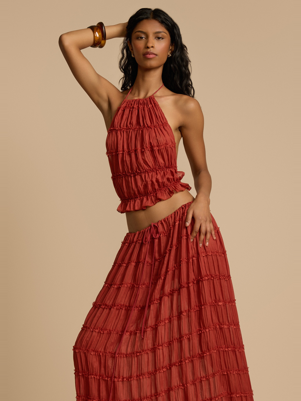 Juliette Lace Halter Blouse in Faded Red — Svelte Chic
