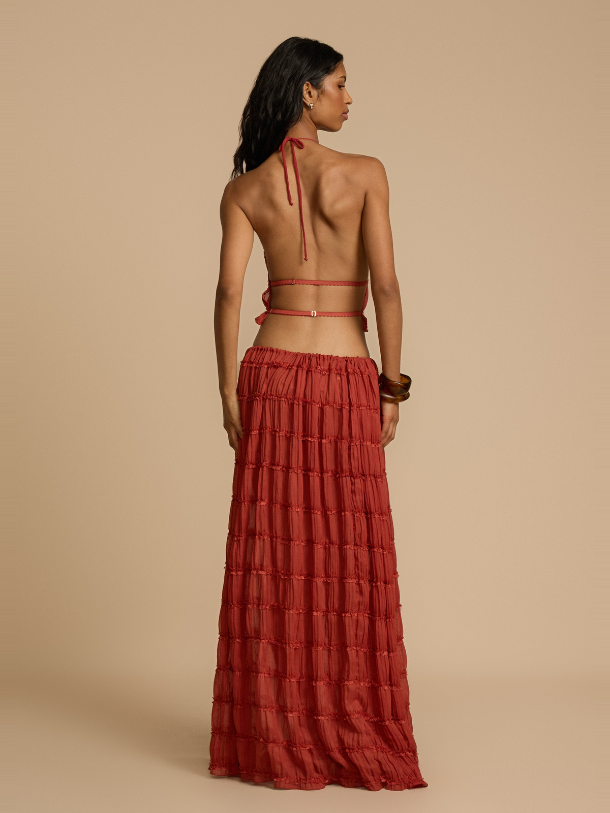 Juliette Lace Halter Blouse in Faded Red — Svelte Chic