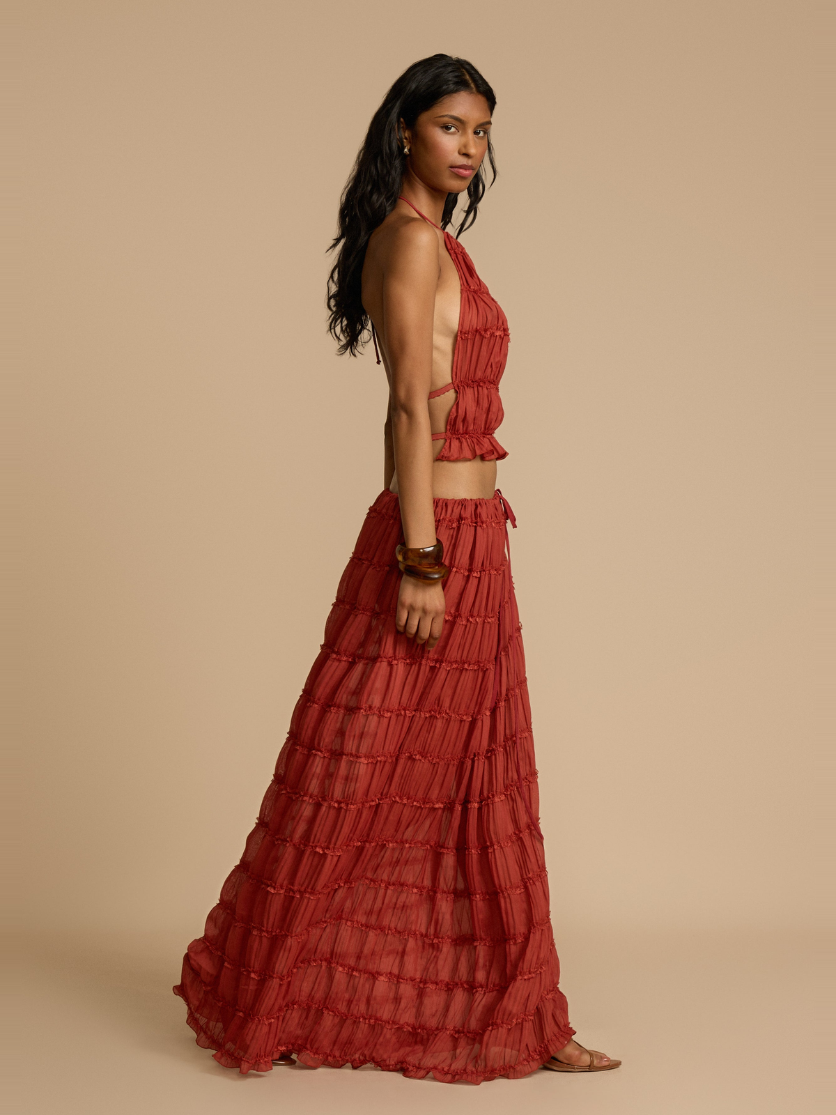Juliette Lace Halter Blouse in Faded Red — Svelte Chic