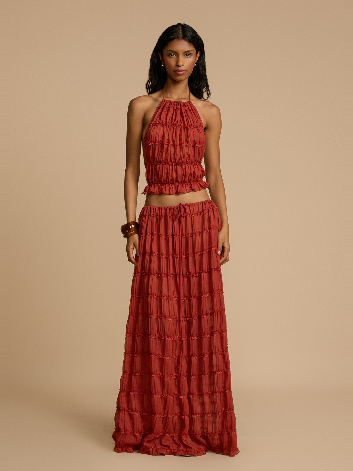 Juliette Lace Halter Blouse in Faded Red — Svelte Chic