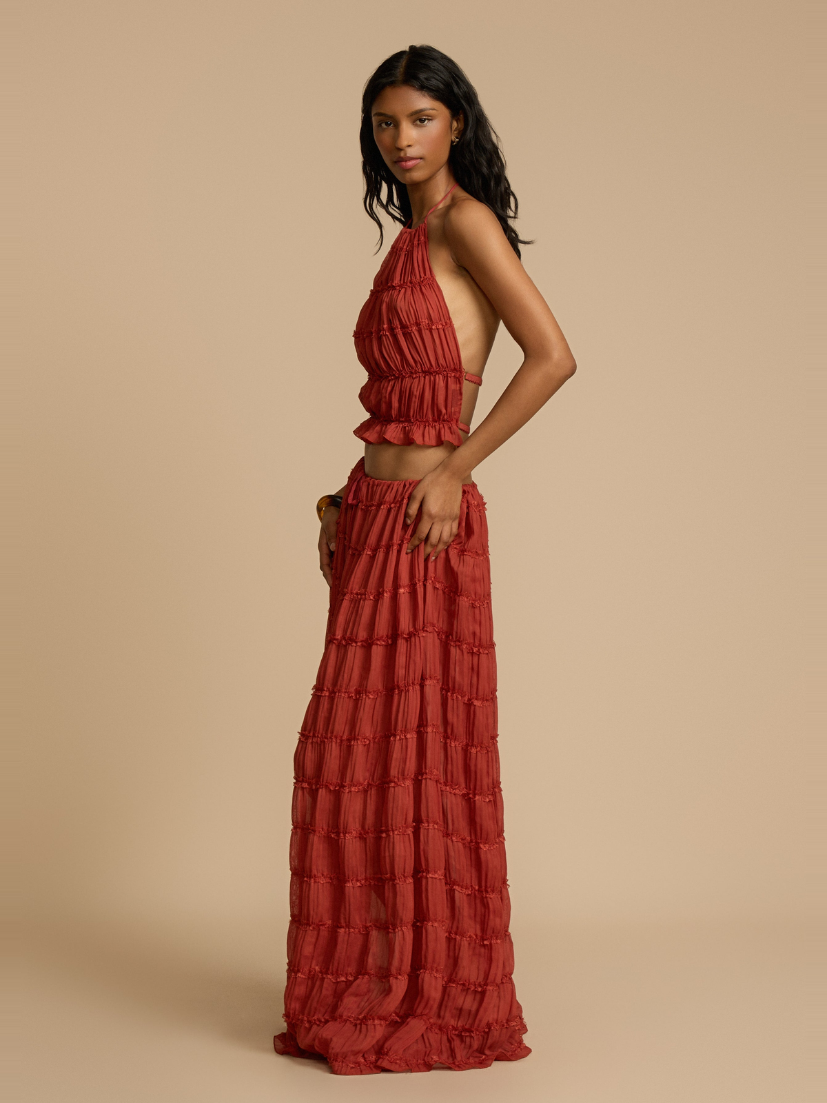 Juliette Lace Halter Blouse in Faded Red — Svelte Chic