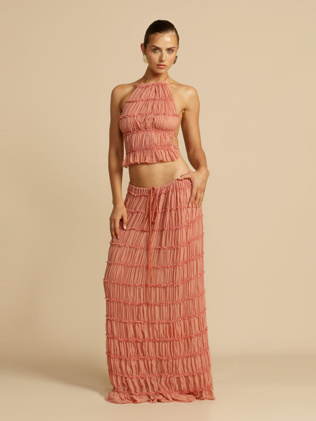 Juliette Lace Maxi Skirt in Peach — Svelte Chic