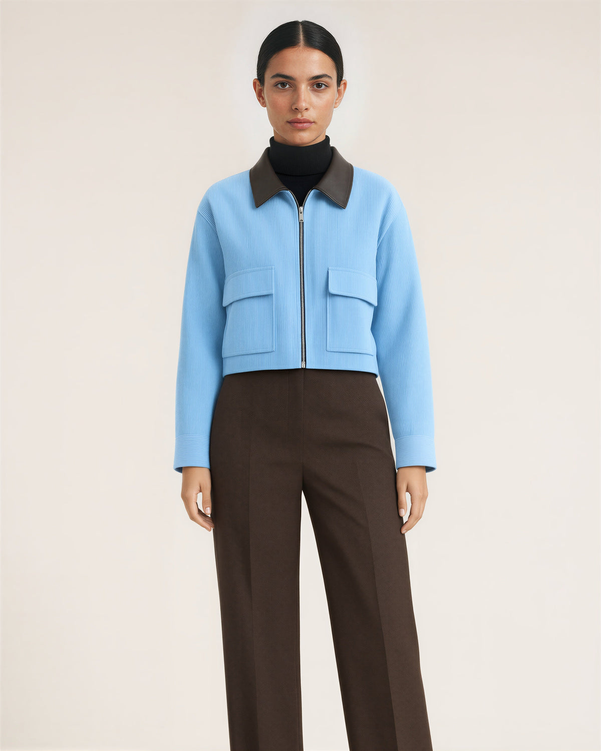 Junia Zip Front Cropped Corduroy Jacket, sky blue color option