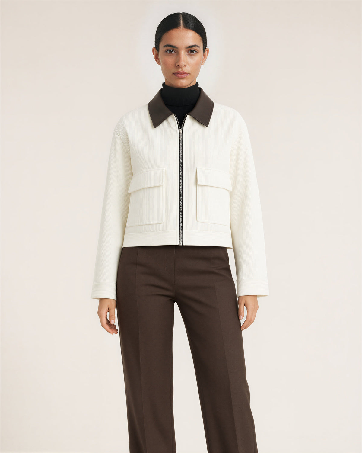 Junia Zip Front Cropped Corduroy Jacket, white color option