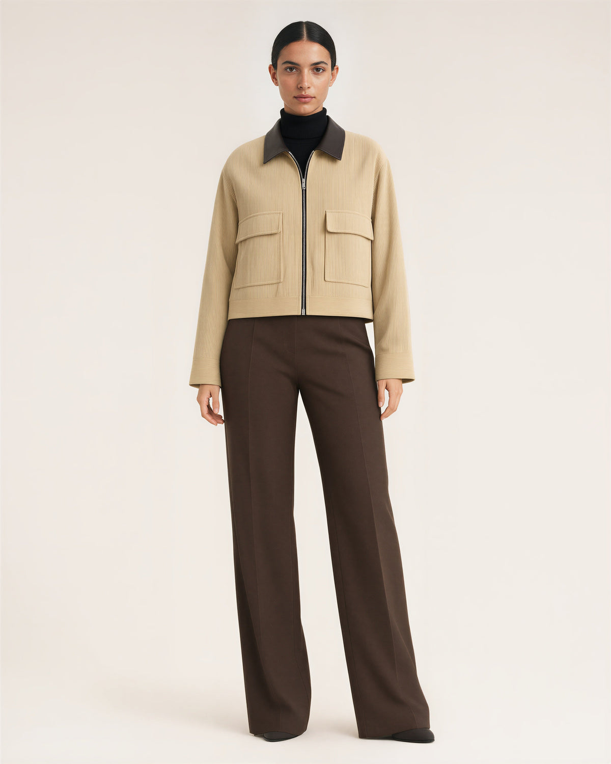 Junia Zip Front Cropped Corduroy Jacket, sand beige color option