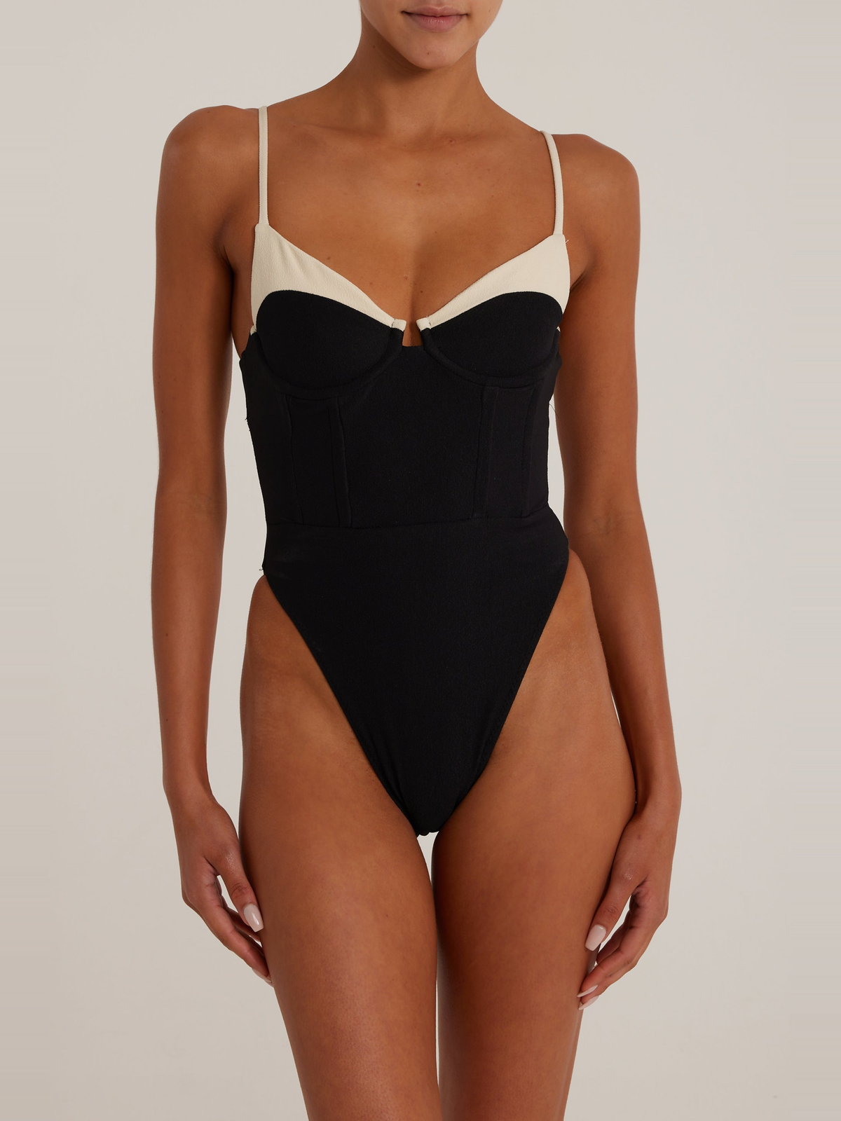 Corset Swimsuit in Black and Cream — Svelte Chic