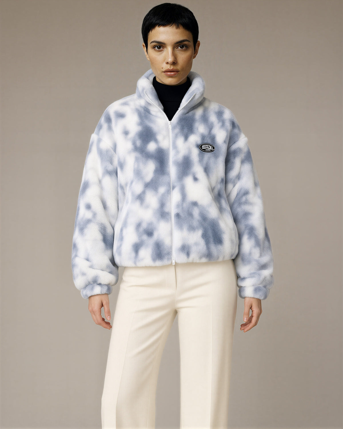 Laila Tie Dye Plush Zip Front Jacket, grey color option